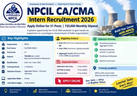 NPCIL CA/CMA Intern Recruitment 2026