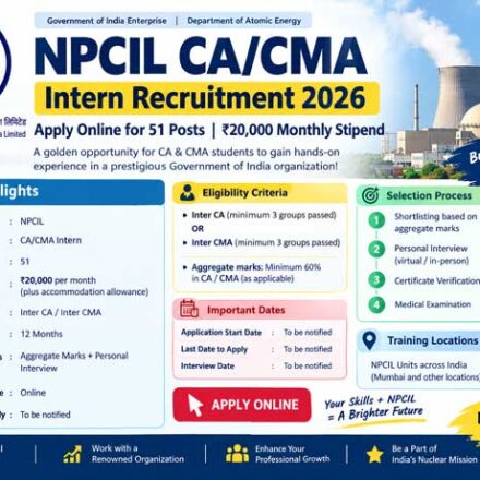NPCIL CA/CMA Intern Recruitment 2026