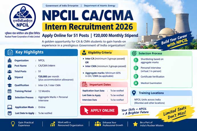 NPCIL CA/CMA Intern Recruitment 2026